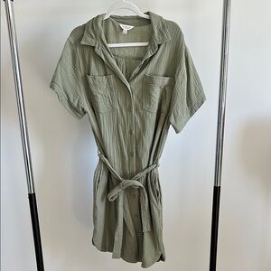 Green Button-Up Shirt Dress